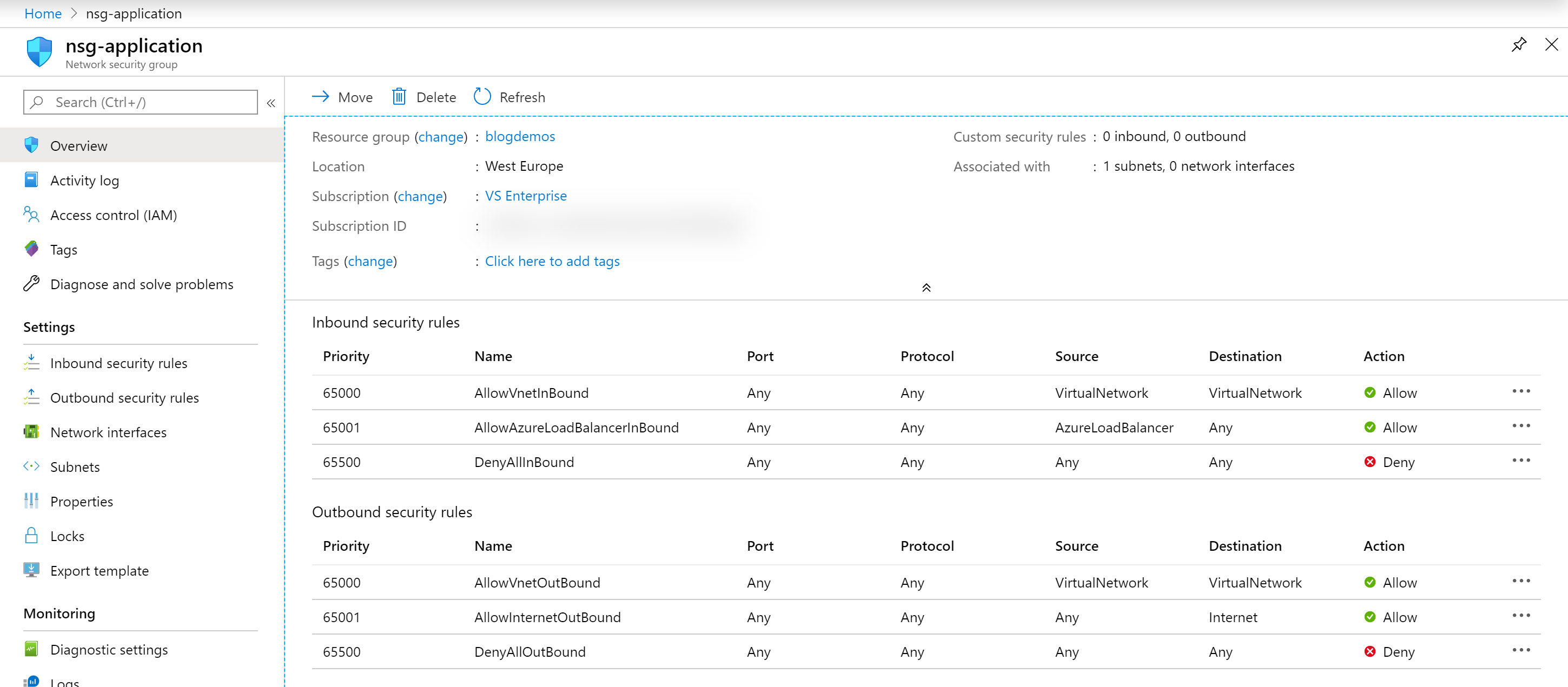 Azure Network Security Group Rules